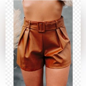 High Rise Belted Faux Leather Shorts Size Small